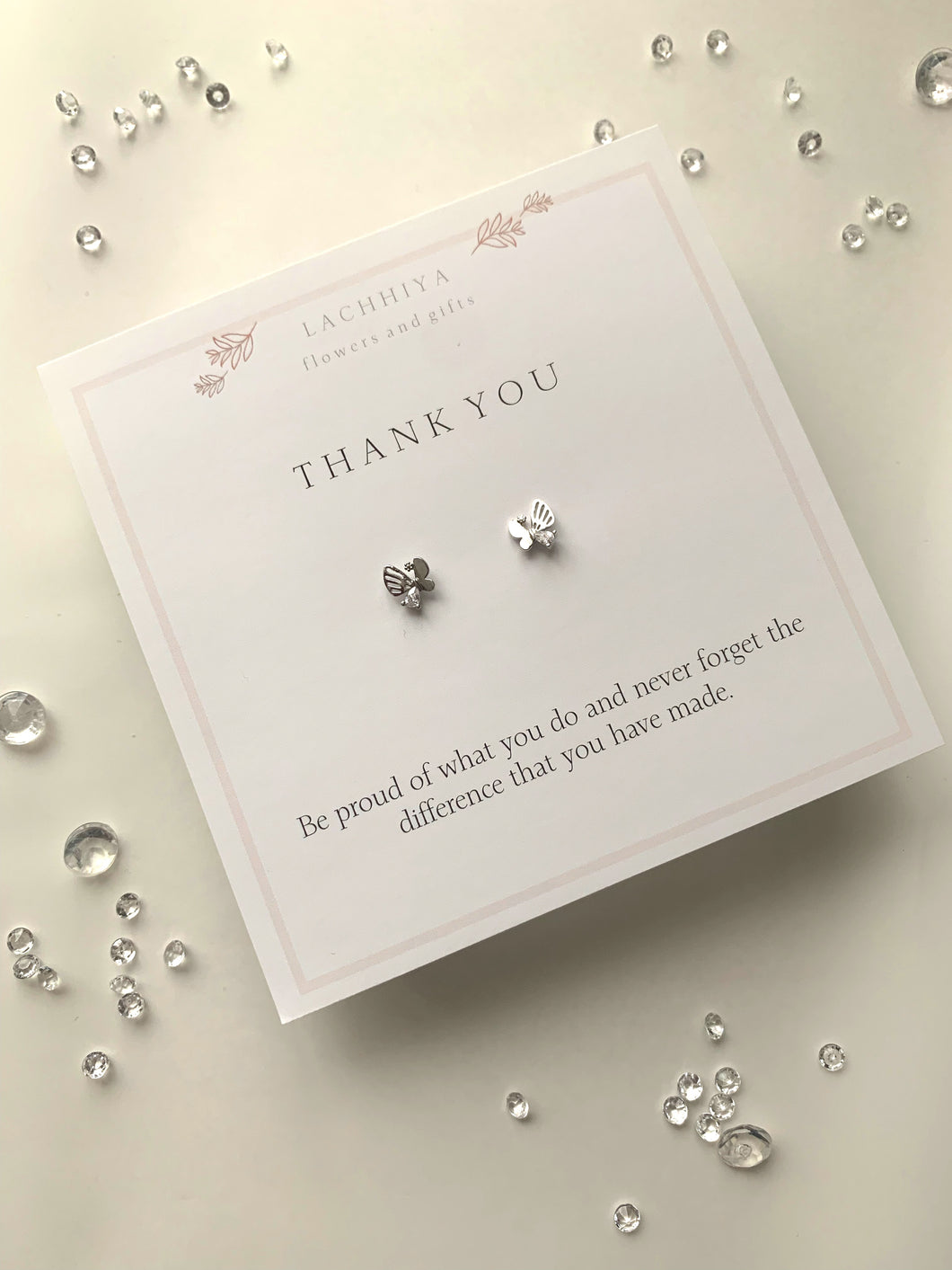 Thank you with butterfly studs